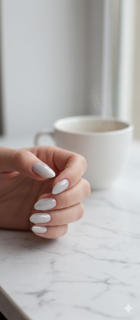 Silver Mist Elegant Nail Shade β Subtle & Shimmery Finish