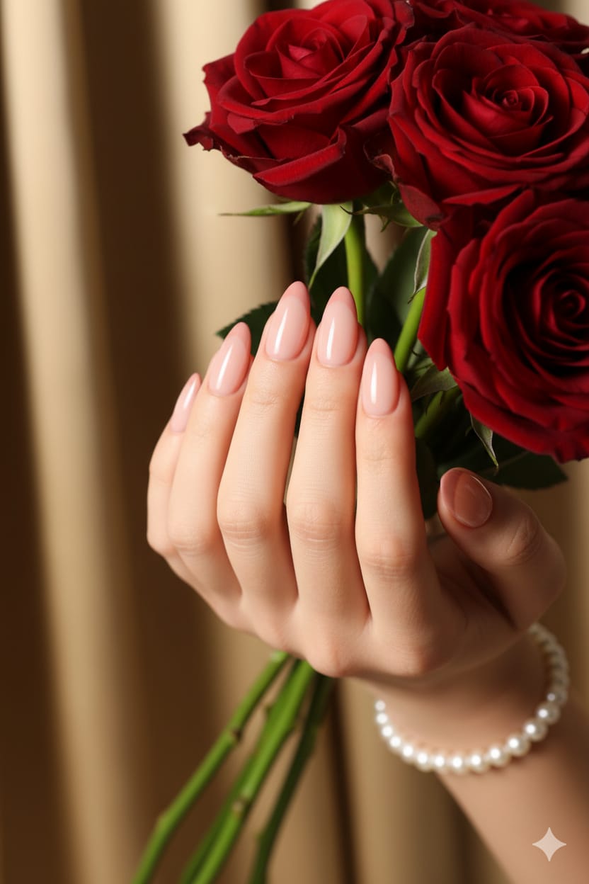 Luxury Almond French Tip Press-On Nails – 12PCS Blush Pink Reusable Set