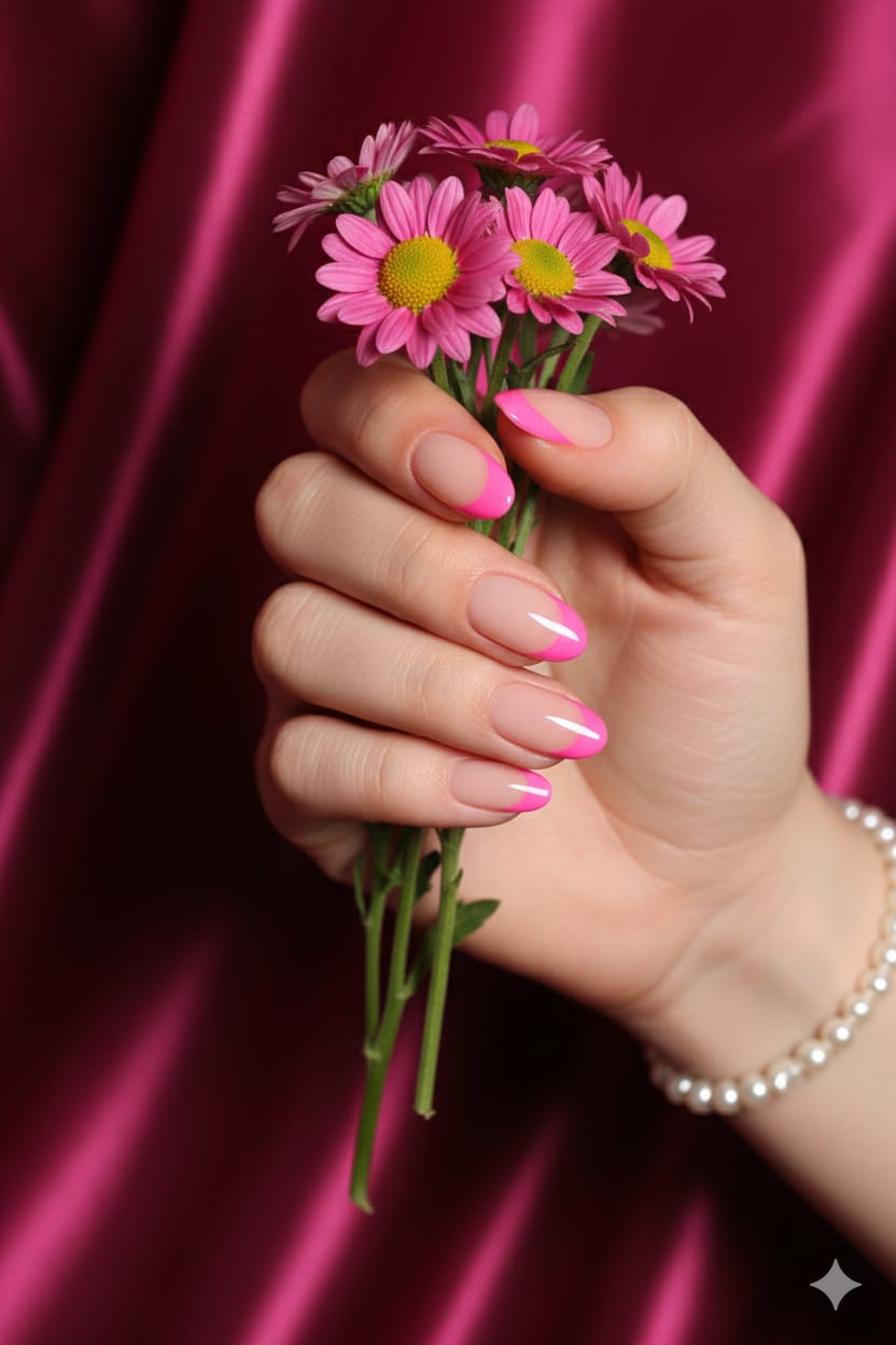 Pink French Tip Press-On Nails – Nude Base with Vibrant Tips