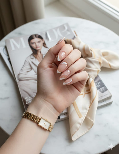 Golden Grace White French Tip Press-On Nails