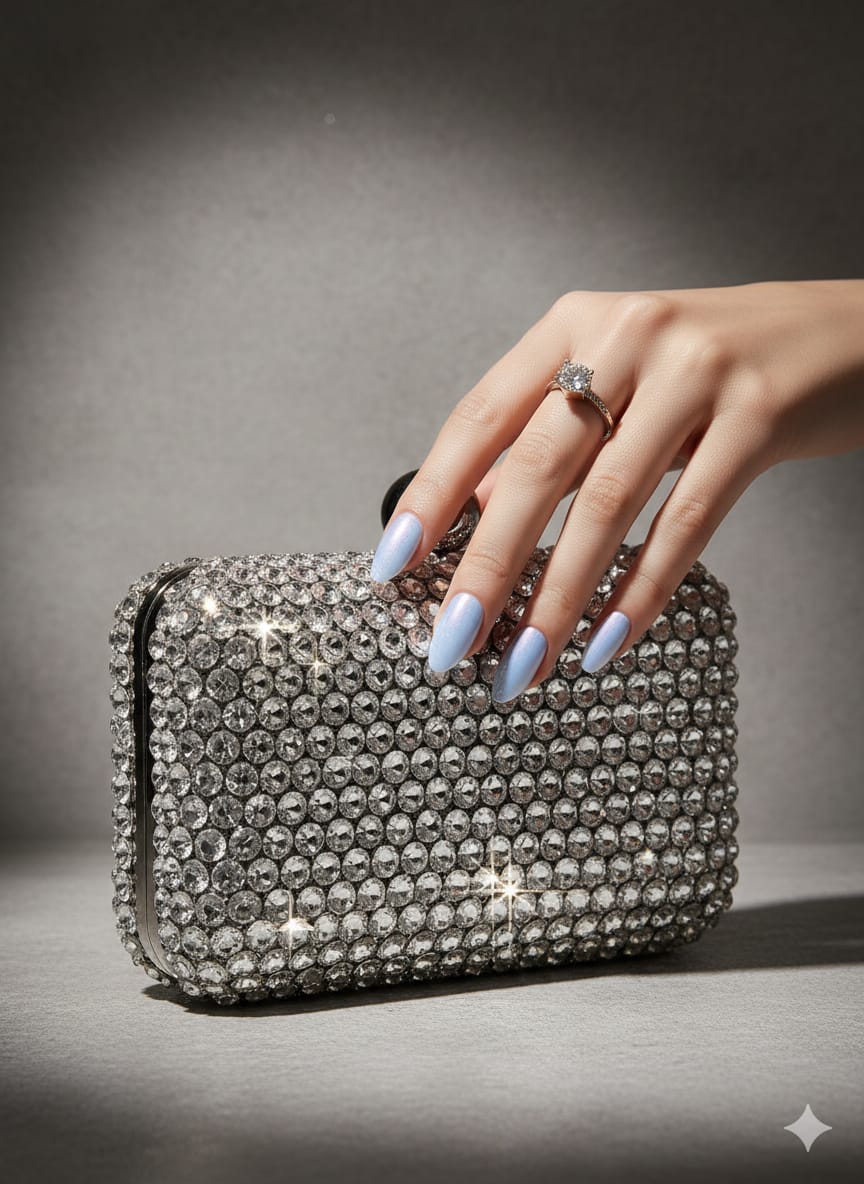 Icy Blue Shimmer Press-On Nails – High Quality Glossy Finish.