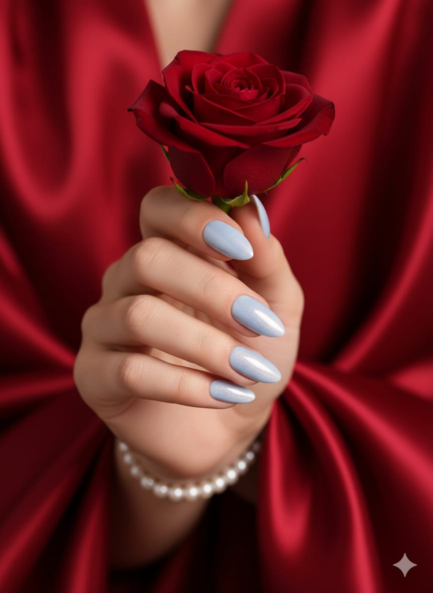 Icy Blue Shimmer Press-On Nails – High Quality Glossy Finish.