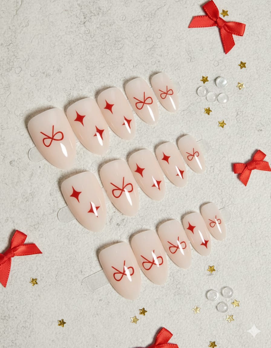 Festive Red Bow Nail Art Set