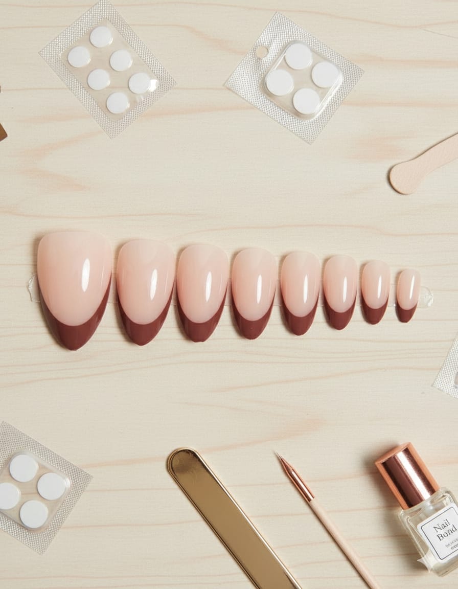 Mocha Elegance French Tip Press-On Nails