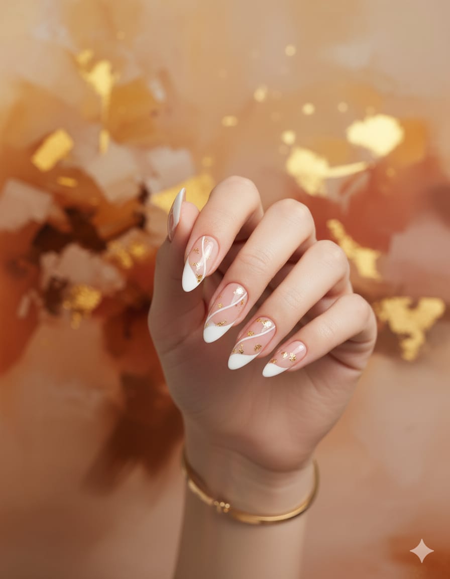 Golden Grace White French Tip Press-On Nails