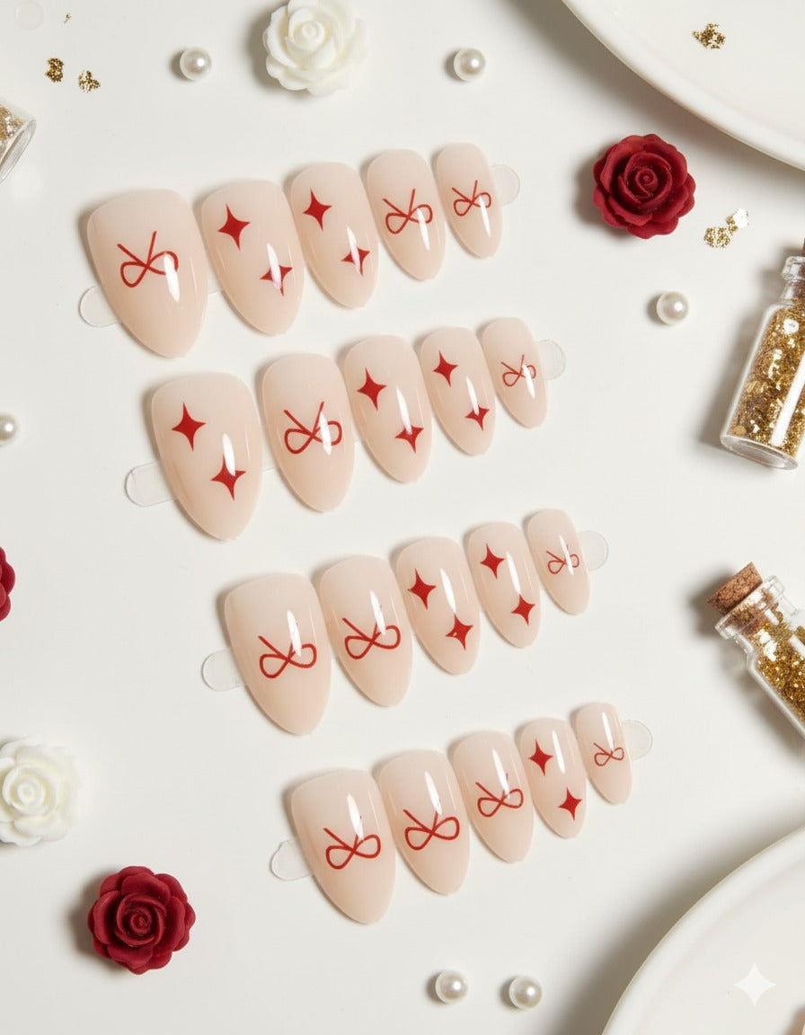 Festive Red Bow Nail Art Set