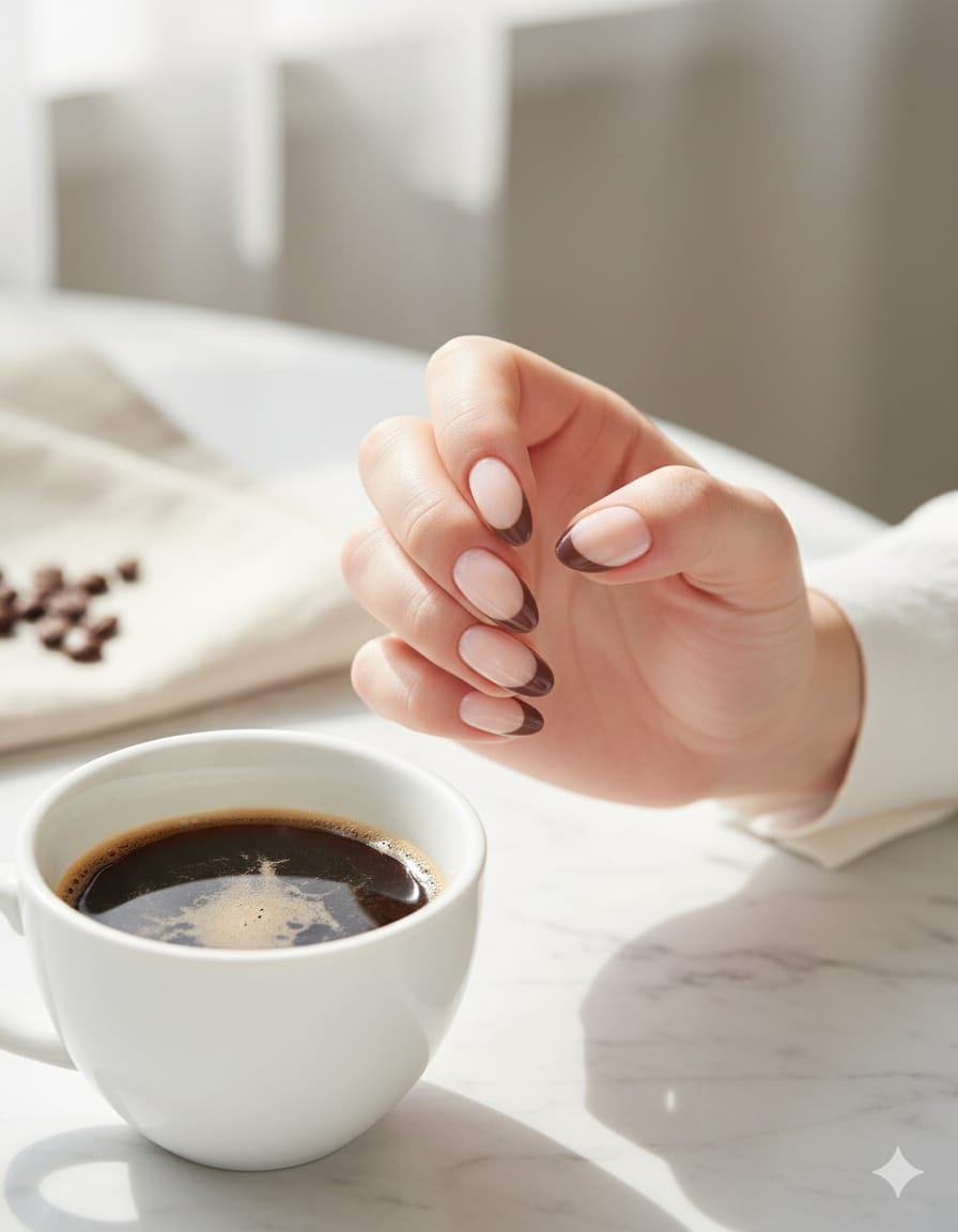 Mocha Elegance French Tip Press-On Nails