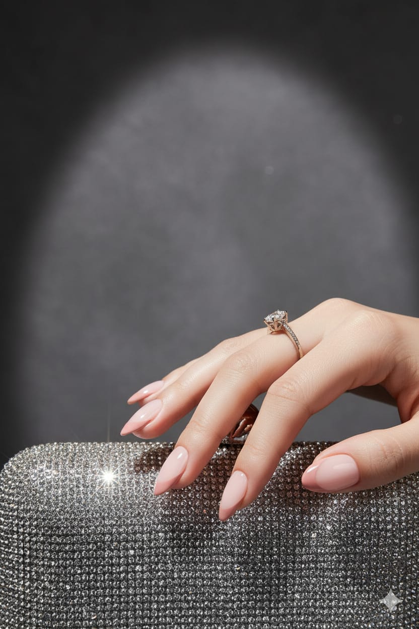 Luxury Almond French Tip Press-On Nails – 12PCS Blush Pink Reusable Set