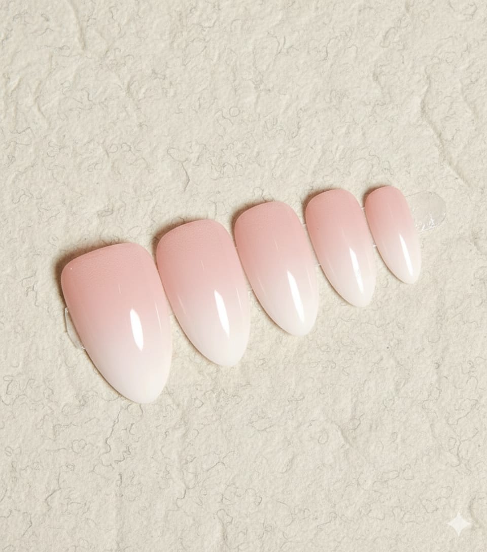 Elegant Pink Ombré Press-On Nails – Glossy Natural Look.