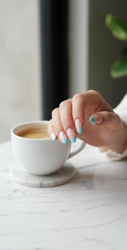 Mint Bliss French Tip Press-On Nails.