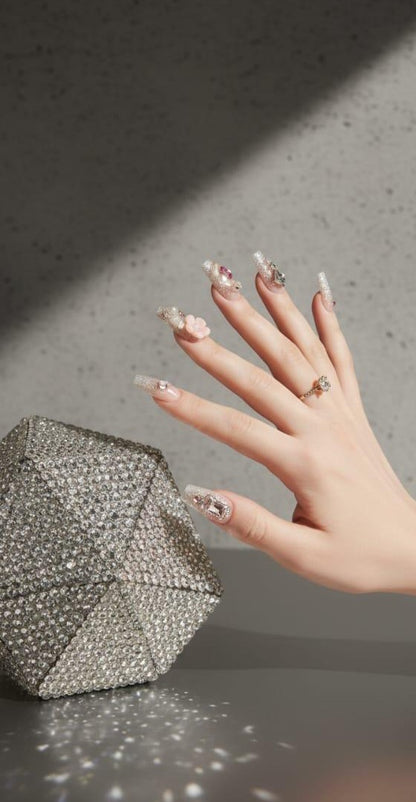 Luxury Pink Glitter 3D Designer Artificial Nails – Premium Nail Art Set